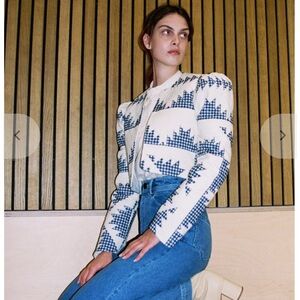 Geometric Blue and White Quilted Jacket